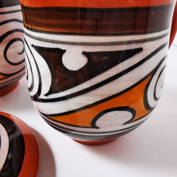 Vintage Red Clay Pottery Cream and Sugar Abstract Brown White Mustard Colour - Picture 14 of 16